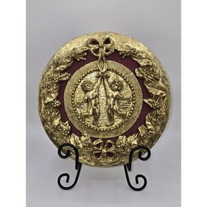 Vintage Cherub Wall Art Gold Gilt Plastic Florentine Style Relief Plaque Decor